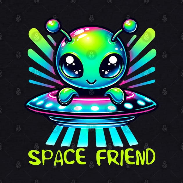 Space Friend Neon Kawaii Alien Intergalactic UFO by Lavender Celeste